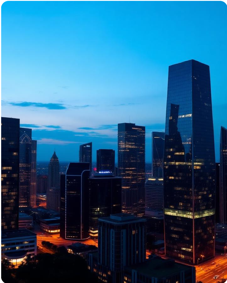 City skyline at dusk